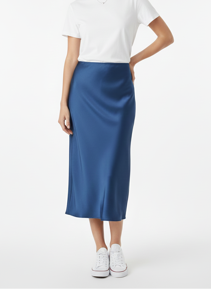 Gonna satin blu